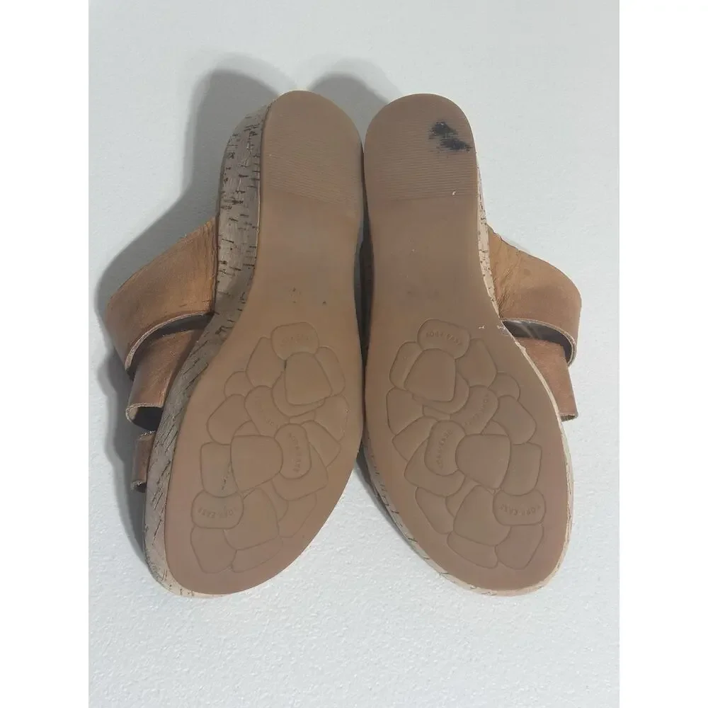 KORK-EASE Menzie Sandals Slide Women’s Beige Tan Leather Cork Wedge Strappy, 7